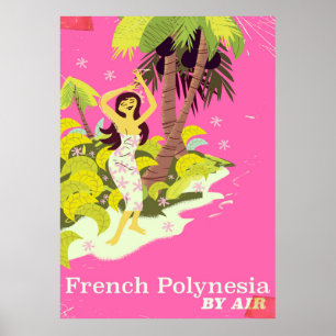 French Polynesia vintage travel poster