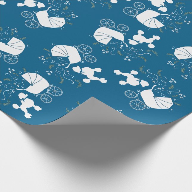 French Poodle Baby Shower Dog Puppy Blue Boy Wrapping Paper (Corner)