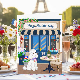 French Poodle Bastille Day Café Celebration Card