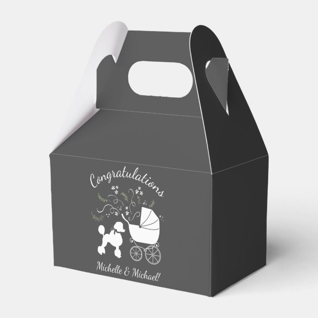 French Poodle Dog Baby Shower Puppy Gray Favour Box (Front Side)