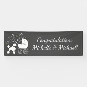 French Poodle Dog Baby Shower Puppy Grey Banner