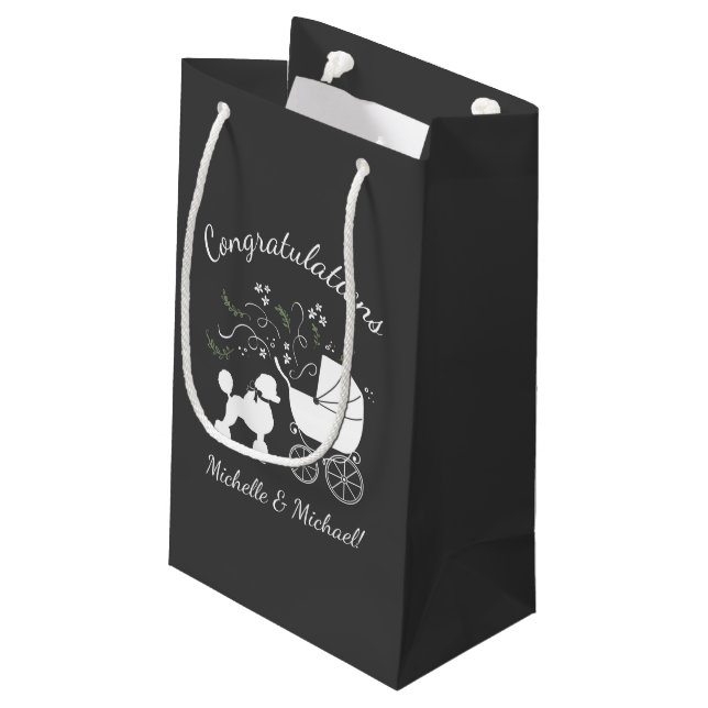 French Poodle Dog Baby Shower Puppy Grey Small Gift Bag (Back Angled)