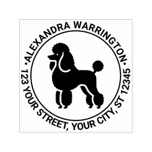 French Poodle Dog Standing Sil Name Return Address Self-inking Stamp