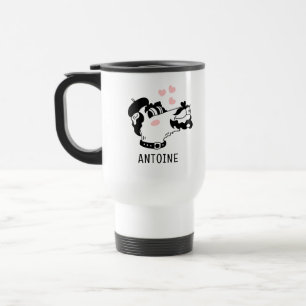 French Poodle Dog Wearing Beret Personalised Name Travel Mug