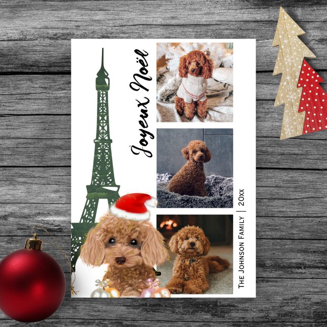 French Poodle Eiffel Tower Photo Paris Christmas Holiday Card (Creator Uploaded)