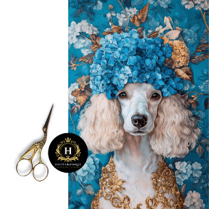 French Poodle Portrait Blue Hydrangea Decoupage  Tissue Paper