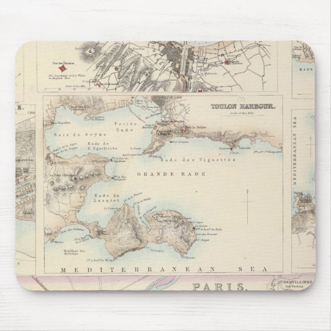 French Portsand Harbours and Plan of Paris Mouse Pad (Front)