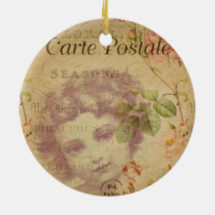 French Postcard Ceramic Ornament