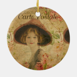 French Postcard Ceramic Ornament