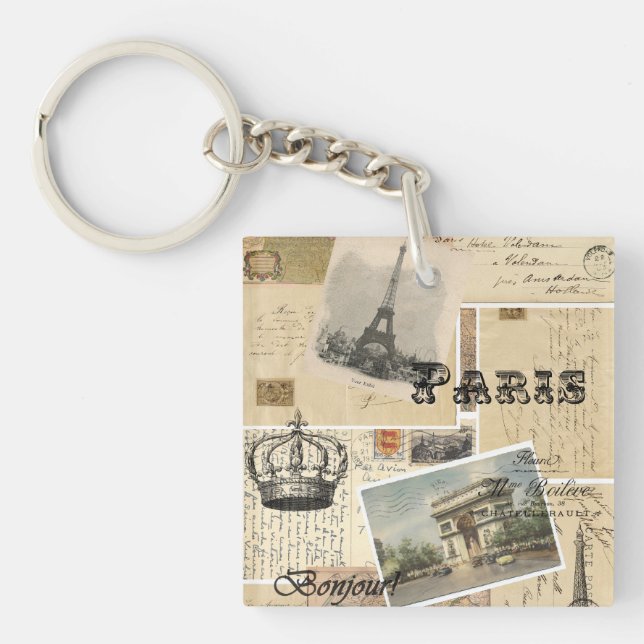 French Postcard Collage Keychain (Front)