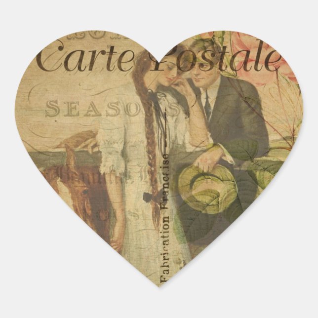 French Postcard Heart Sticker (Front)