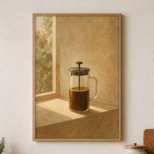 French Press Light Watercolour Cottagecore Poster