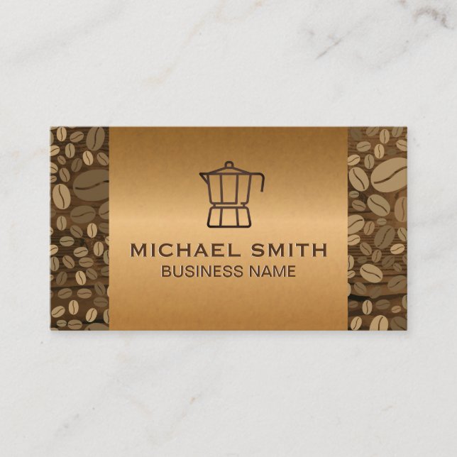 French Press | Wood Grain | Coffee Beans Loyalty Card (Front)