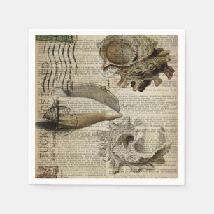 french print beach conch shell coastal chic napkin