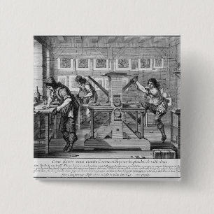 French printing press, 1642 15 cm square badge