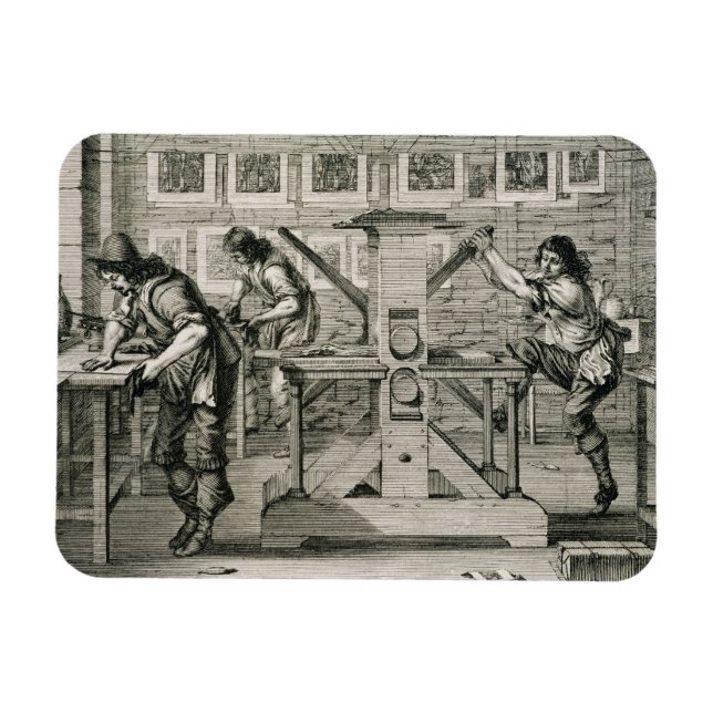 French printing press, 1642 (engraving) magnet (Horizontal)