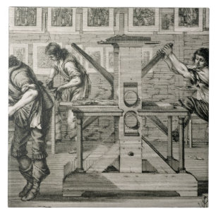 French printing press, 1642 (engraving) tile