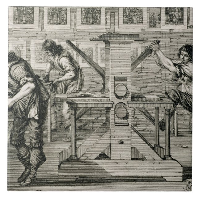 French printing press, 1642 (engraving) tile (Front)