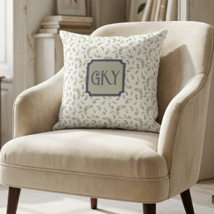 French Provincial Monogram Sage Olive Watercolor  Cushion