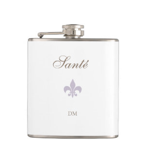 French Purple Fleur de Lis Santé Monogram Wedding  Hip Flask