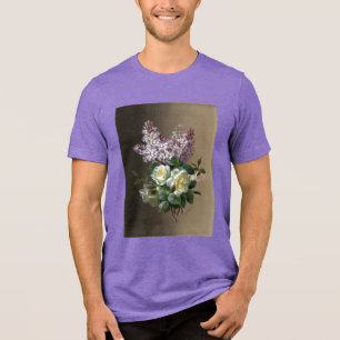 French Purple Lilac White Rose Botanical Floral Tri-Blend Shirt