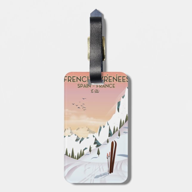 French Pyrénées Ski poster Luggage Tag (Back Vertical)