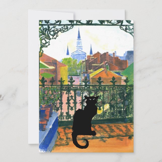 French Quarter Balcony with Black Cat Card (Front)