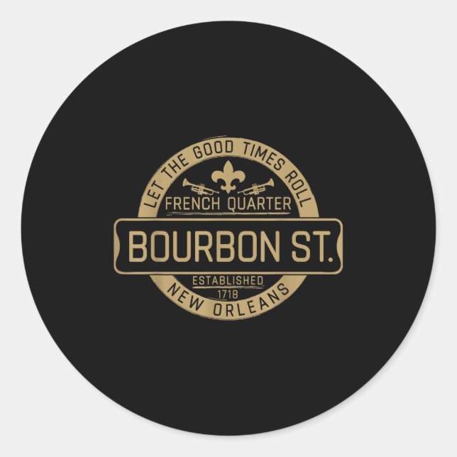 French Quarter Bourbon St New Orleans Fleur De Lis Classic Round Sticker (Front)