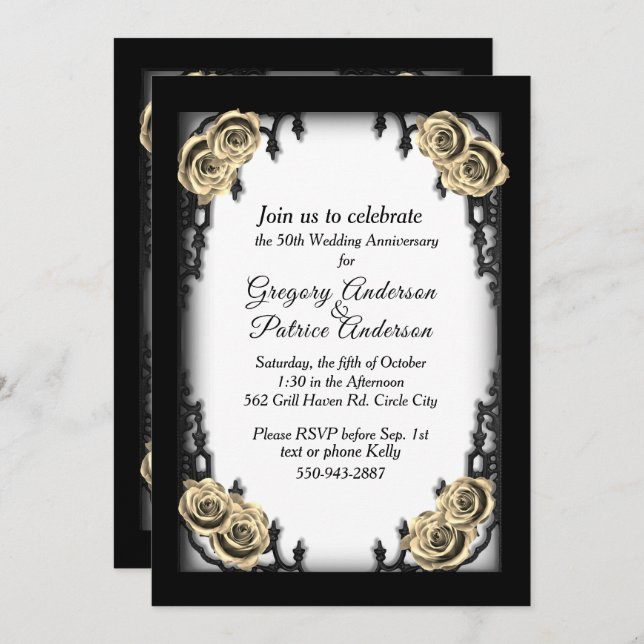 French Quarter Goth Gold Rose Anniversary  Invitation (Front/Back)