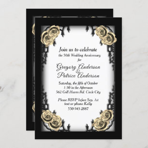 French Quarter Goth Gold Rose Anniversary  Invitation