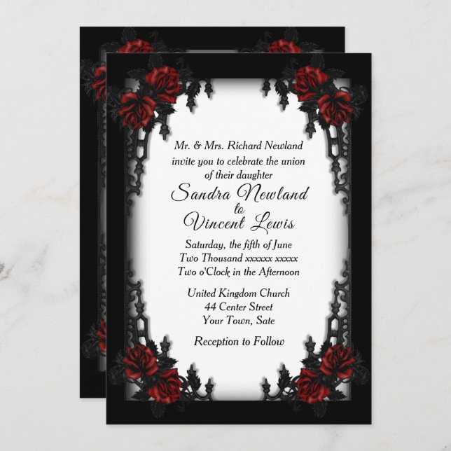 French Quarter Goth White Wedding  Invitation (Front/Back)