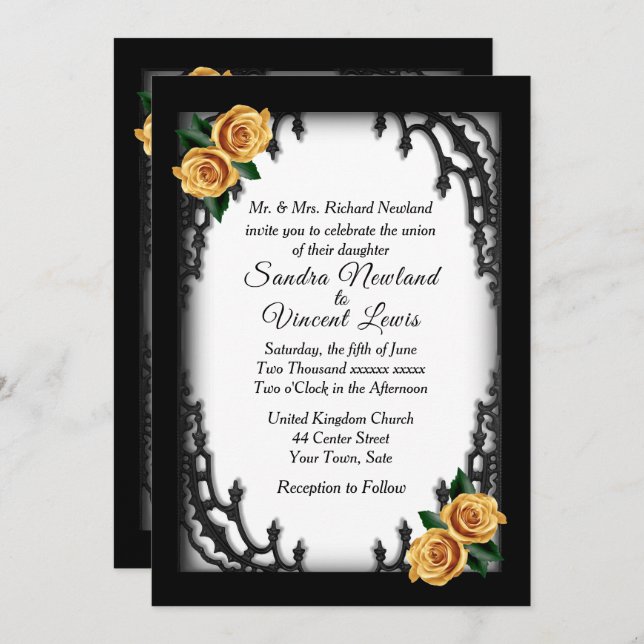 French Quarter Goth Yellow Rose White Wedding   Invitation (Front/Back)
