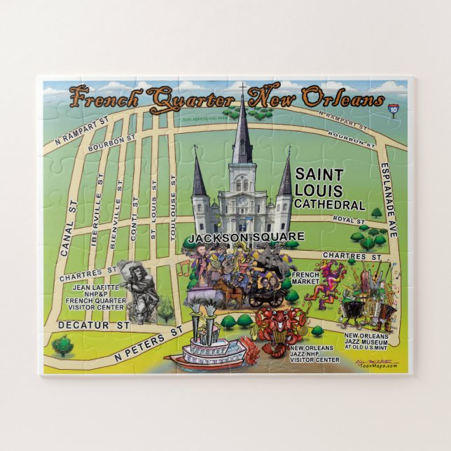 French Quarter New Orleans Cartoon Map Jigsaw Puzzle (Horizontal)