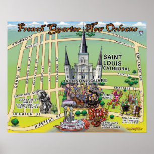 French Quarter New Orleans Fun Map Poster