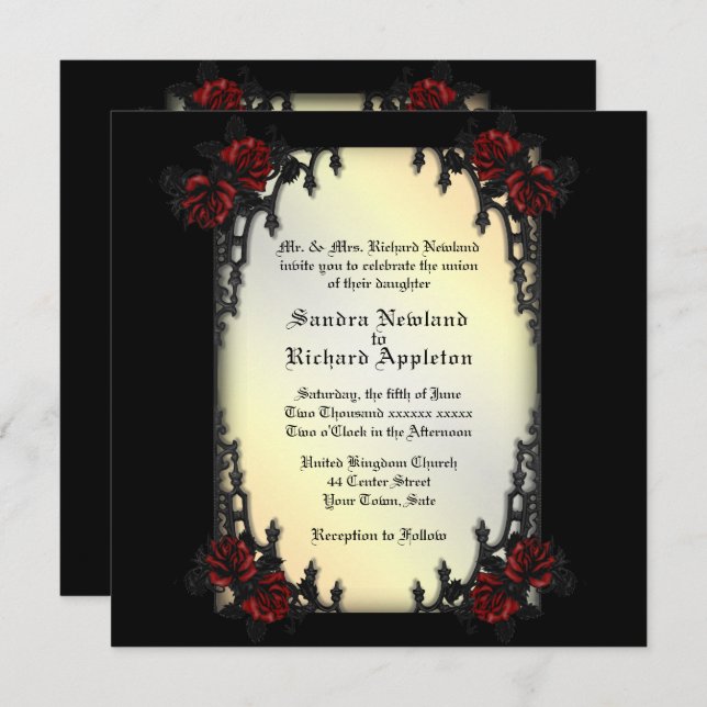 French Quarter Yellow Goth Theme Wedding  Invitation (Front/Back)