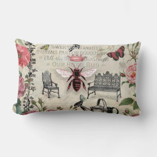 French Queen Bee Rose Garden Lumbar Cushion