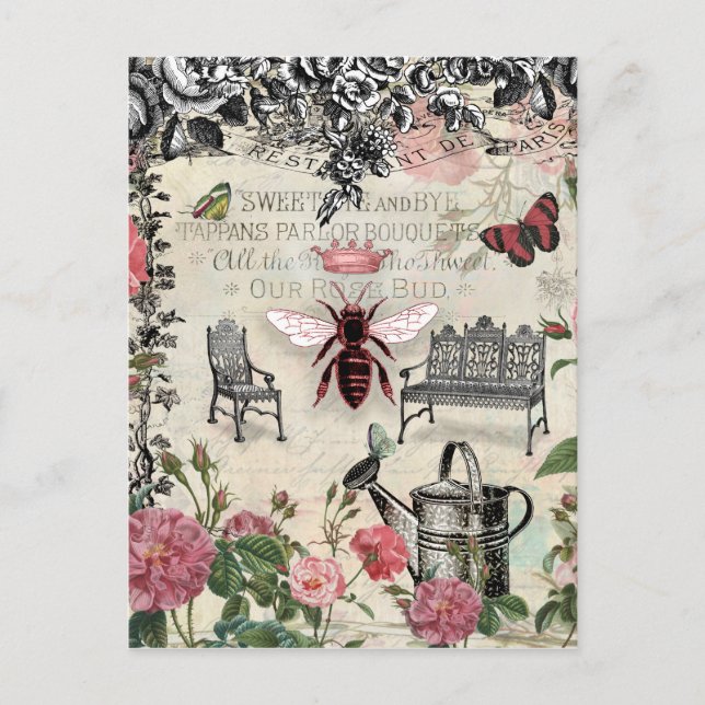 French Queen Bee Rose Garden Postcard (Front)
