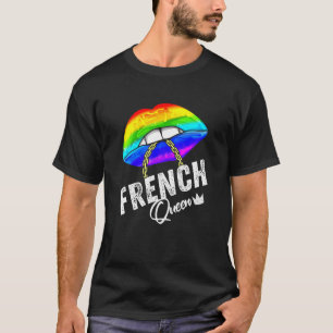 French Queen Lgbtq Gay Pride Flag Lips Rainbow Men T-Shirt