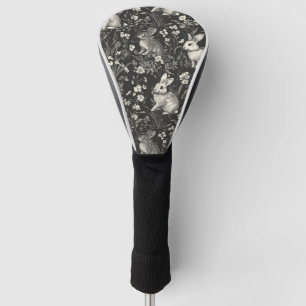 French Rabbit Toile in Black Floral Pattern Golf Head Cover