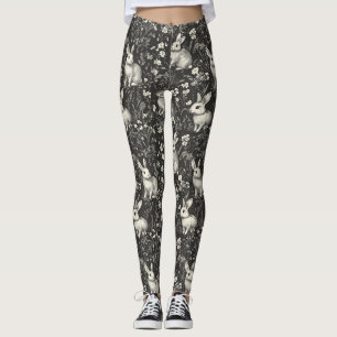 French Rabbit Toile in Black Floral Pattern Leggings
