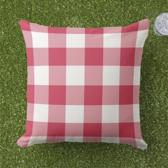 French Raspberry and White Buffalo Plaid Cushion (Grass)