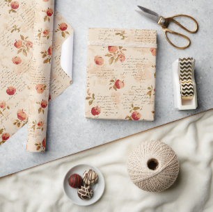 French Red Apples Bridal Shower Wrapping Paper
