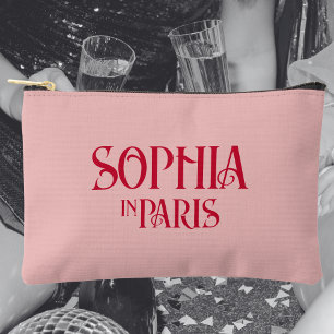 French Red Custom Name In Paris Dusty Pink Accessory Pouch