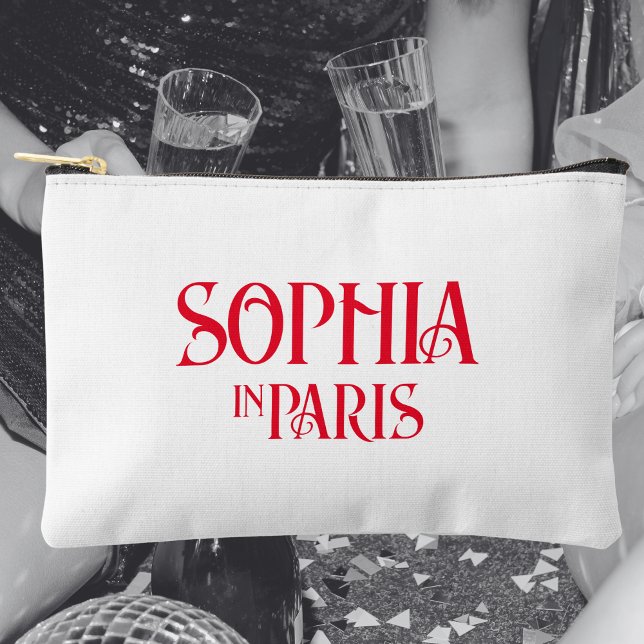 French Red Custom Name In Paris White Accessory Pouch (Creator Uploaded)