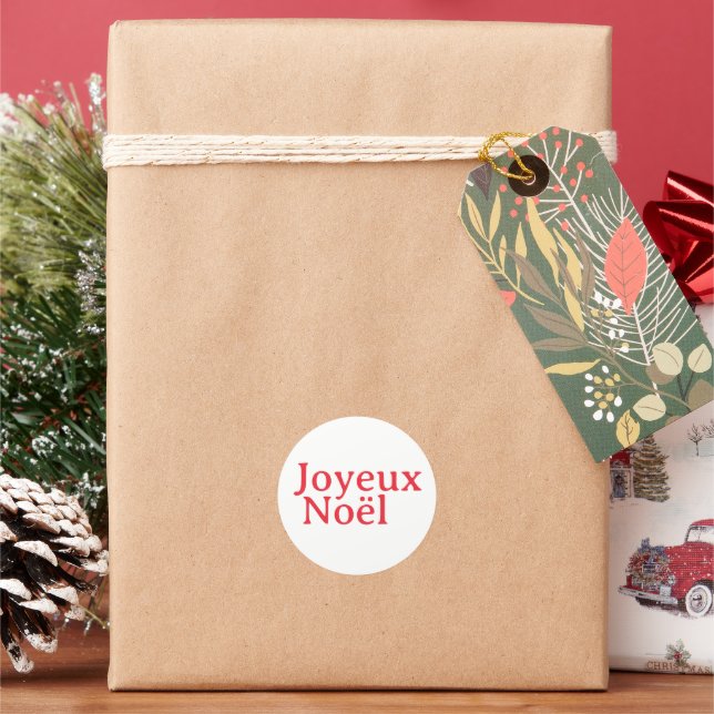 French Red "Joyeux Noël"  Christmas Classic Round Sticker (Holiday)