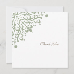 French Regency Green Fleur de Lis Square Wedding Thank You Card