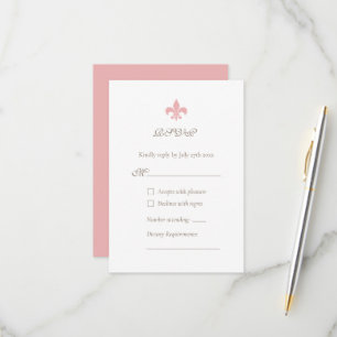 French Regency Pink Fleur de Lis Design Wedding RSVP Card