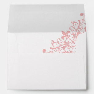 French Regency Pink Fleur de Lis Pattern Wedding Envelope