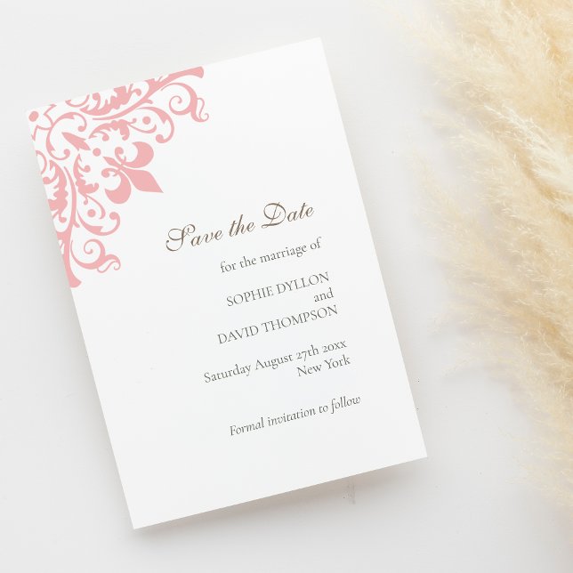 French Regency Pink Fleur de Lis Pattern Wedding Save The Date (Creator Uploaded)