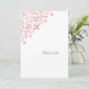 French Regency Pink Fleur de Lis Pattern Wedding Thank You Card